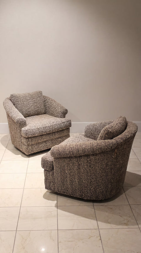 Pair of Vintage Boucle 1960s Reupholstered Swivel Chairs (SOLD)
