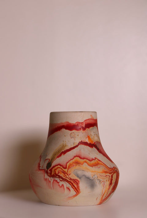 Vintage Nemadji Pottery Marble Swirl Bud Vase Orange Red Handmade Clay