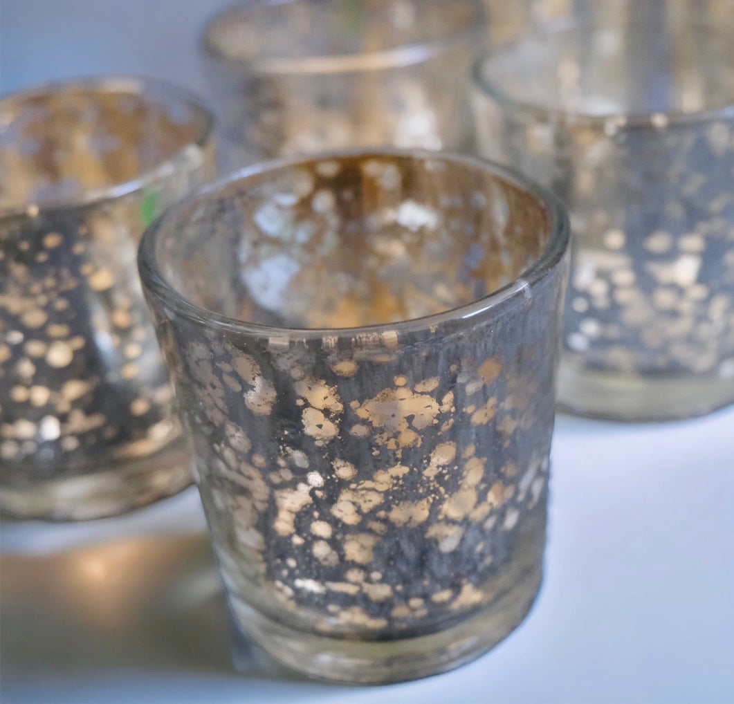 Vintage Gold Mercury Glass Candle Holders (Set of 6)