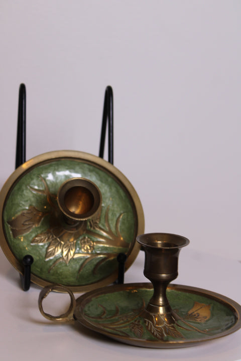Pair of Green Brass Art Nouveau Candlesticks