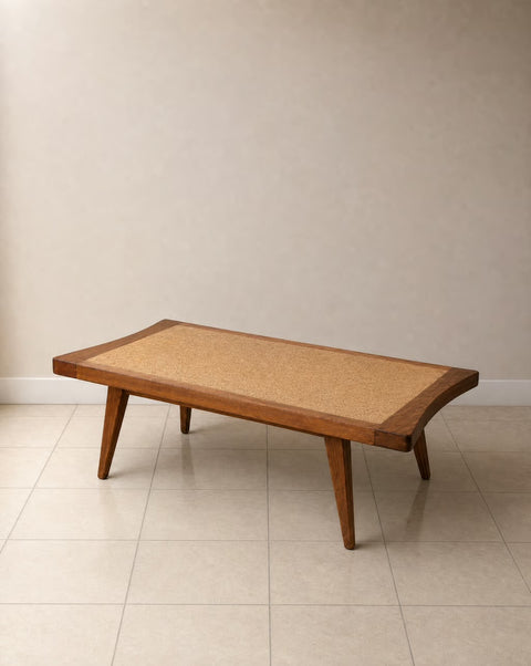 “Paine Furniture” Vintage Mid-Century Modern Wooden Cork Top Coffee Table