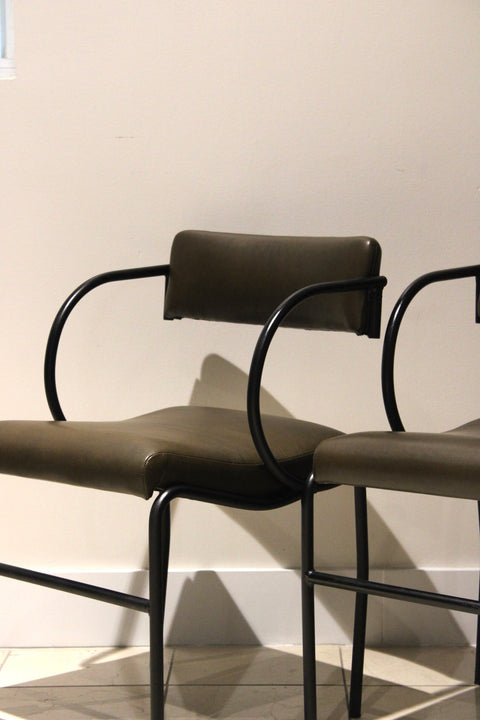 Vintage Postmodern Cantilever Lounge Chairs | Tubular Steel & Upholstered Armchairs | Pair