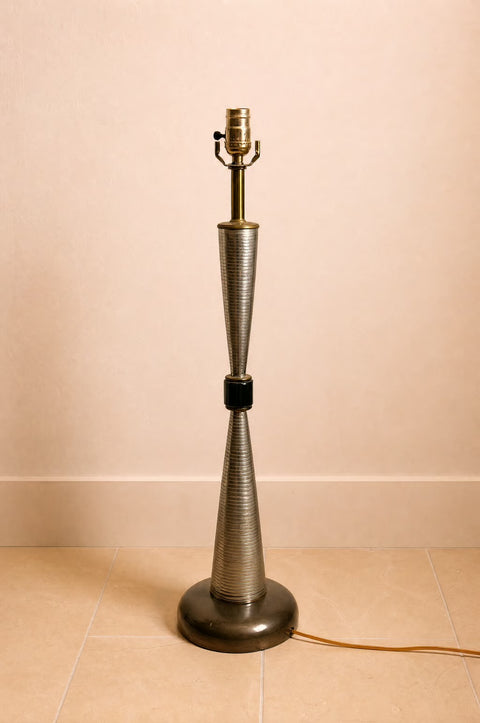 Mid-Century Ribbed Metal Hourglass Table Lamp