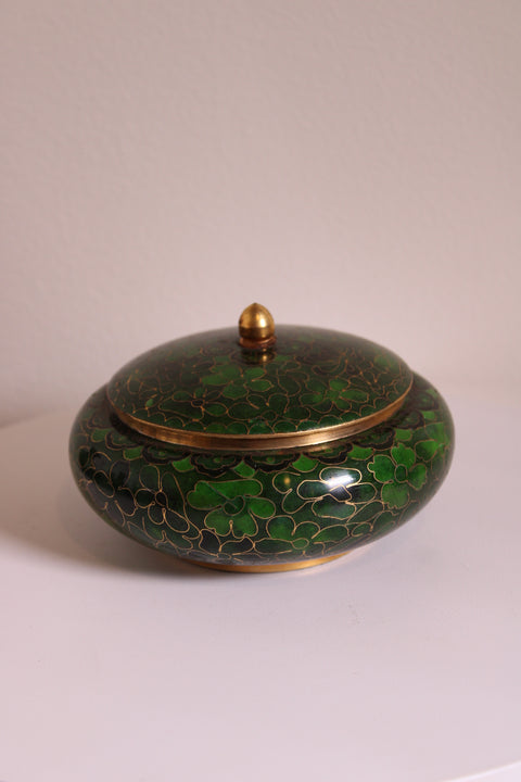 Vintage Chinese Green Cloisonné Trinket Box
