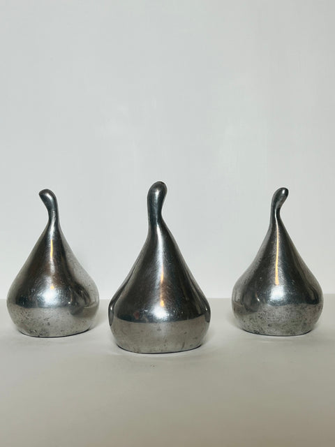 Vintage Mid-Century Modern Aluminum Pear Sculptures — Set of 3