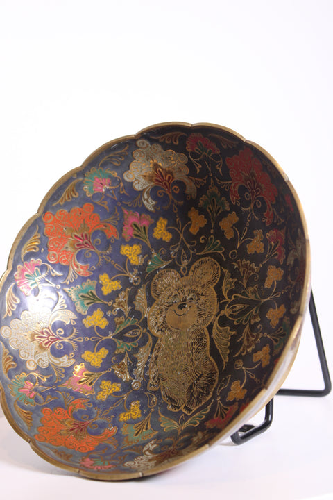 Japanese Chinoiserie Floral Brass Bowl