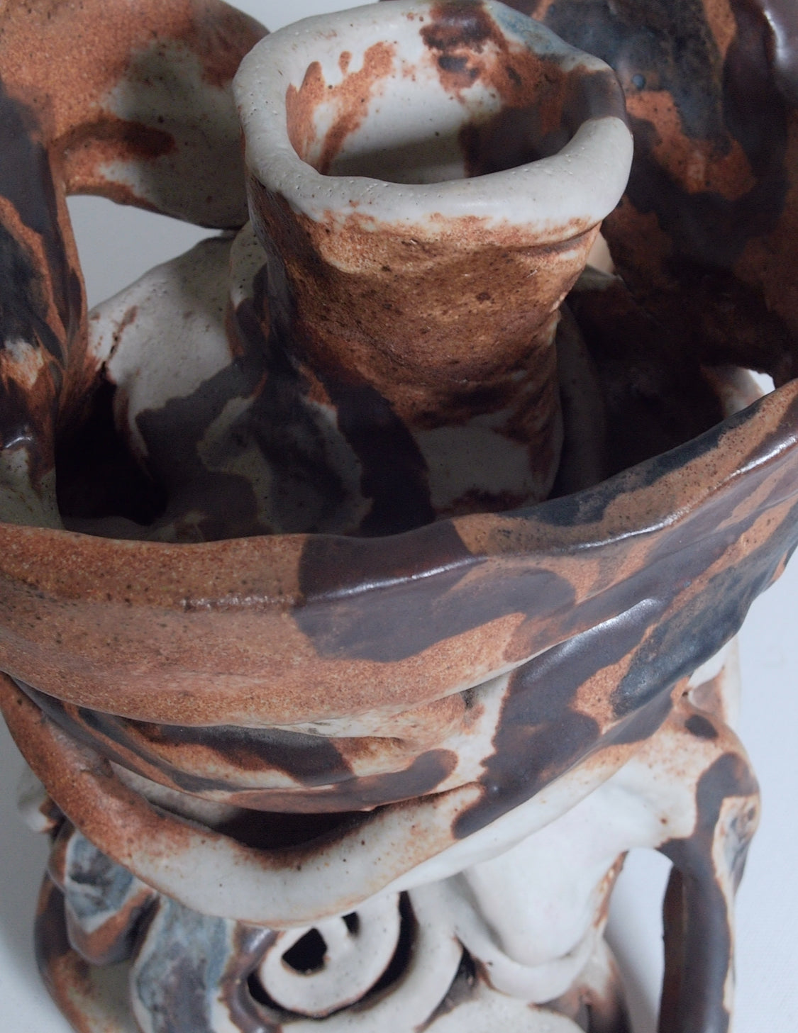 Handmade Abstract Ceramic Vase, Sculptural Marbled Pottery - Vintage