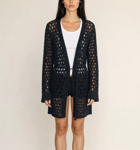 Vintage Black Crochet Open-Knit Cardigan