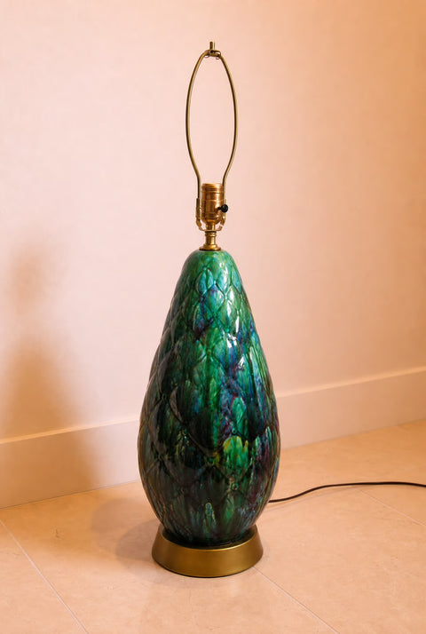 Large Iridescent MCM Drip-Glaze Art Pottery Table Lamp