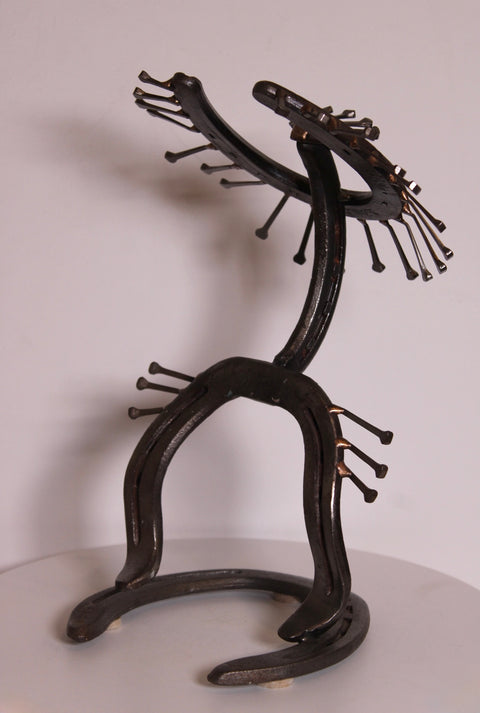 Vintage Hand Forged Horseshoe & Railroad Spike Sculpture | Brutalist Metal Art