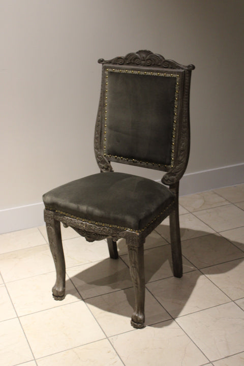 Vintage Carved Suede Side Chairs (Pair) | French Style Accent Chairs