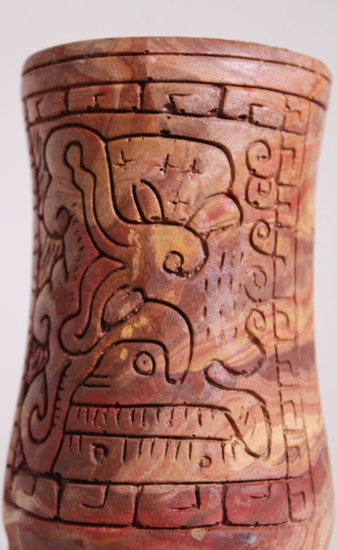Mayan / Aztec Style Relief Cylinder Vase