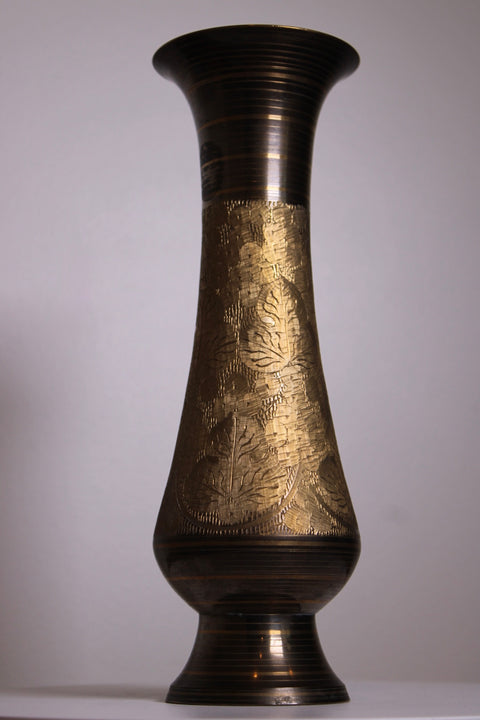 Etched Brass Floral Trumpet Vase