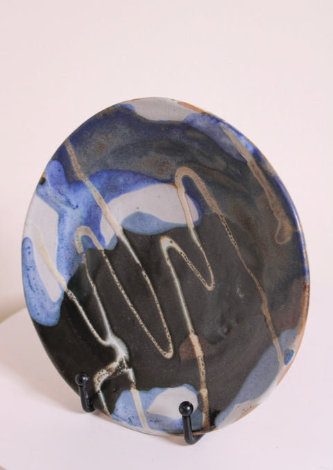Abstract Blue Modernist Studio Pottery Platter