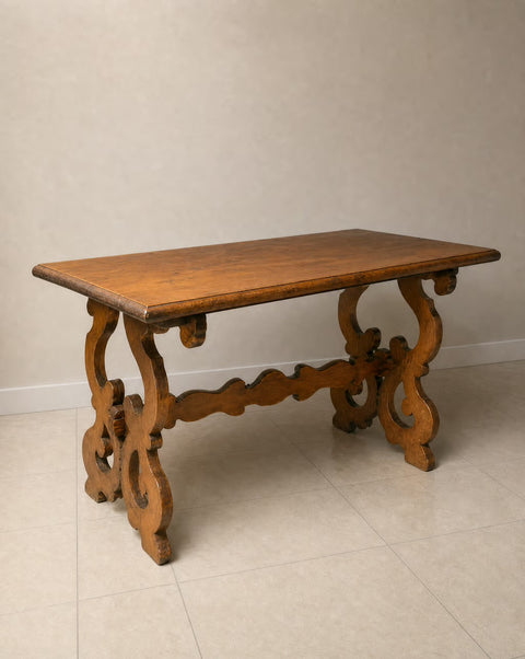 Wooden Vintage Spanish Antique Wood Trestle Table