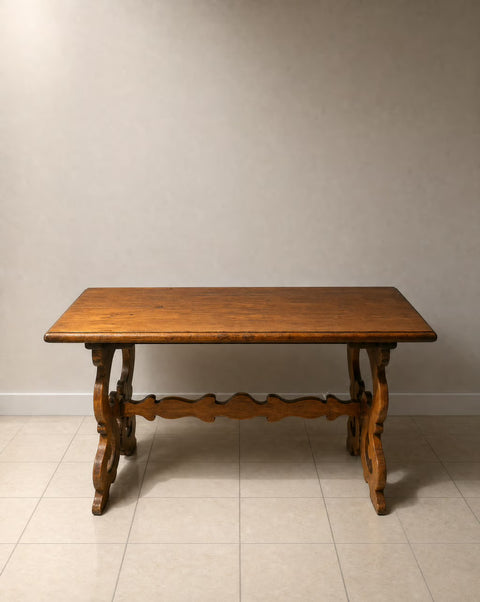 Wooden Vintage Spanish Antique Wood Trestle Table