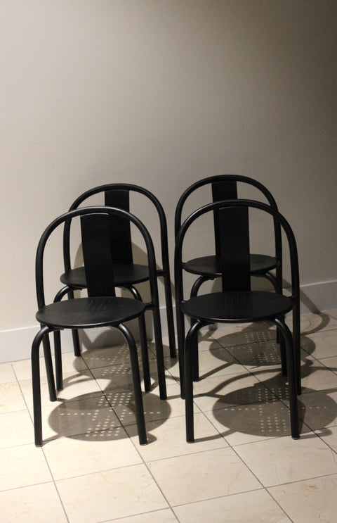 Vintage IKEA Maxmo Dining Chairs | Set of 4 Italian Modern Black Metal Chairs