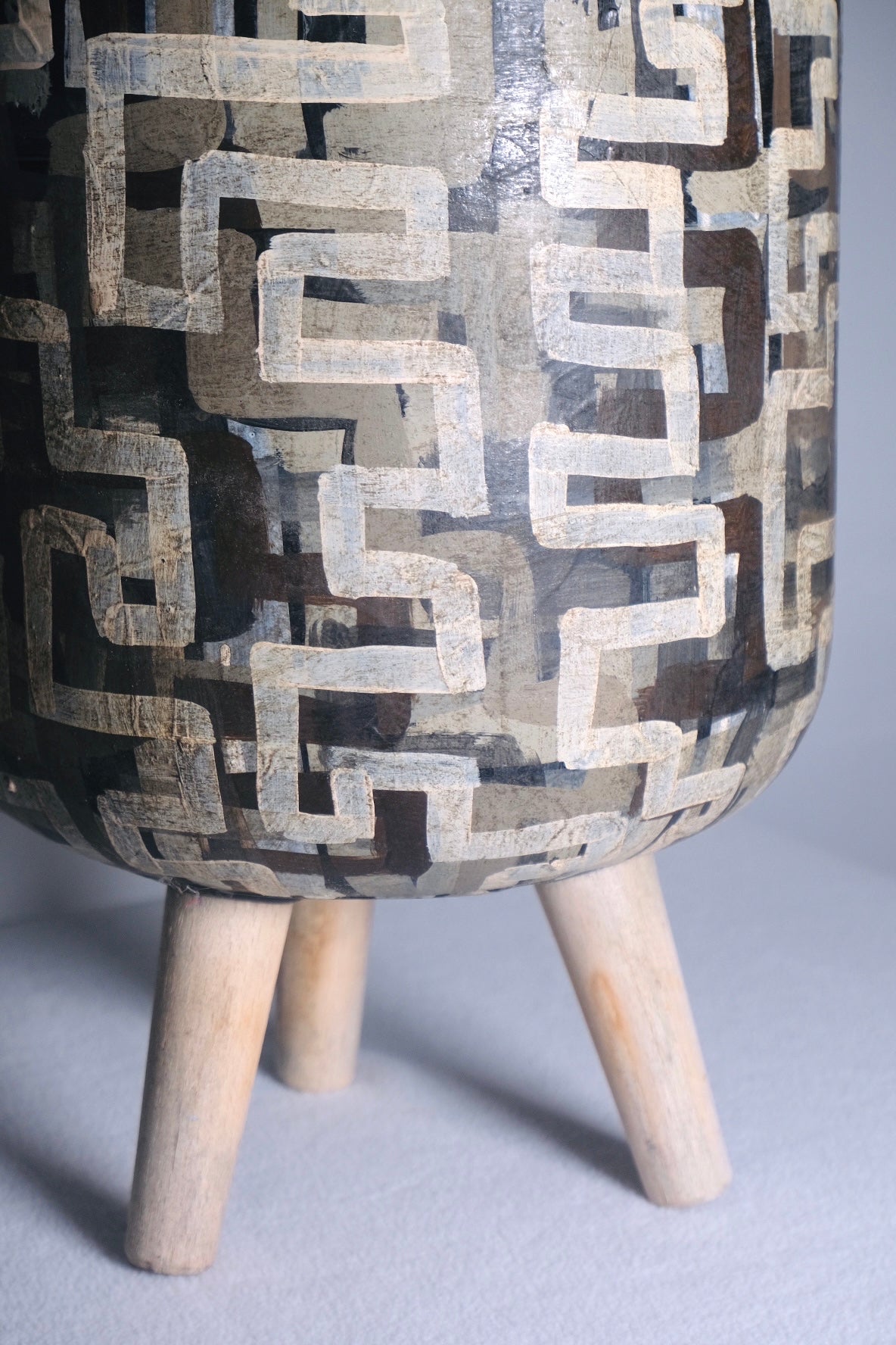 Geometric Hand Painted Grey Planter