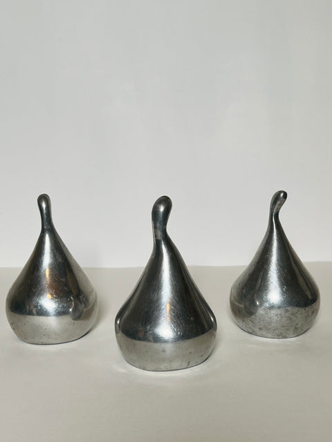 Vintage Mid-Century Modern Aluminum Pear Sculptures — Set of 3