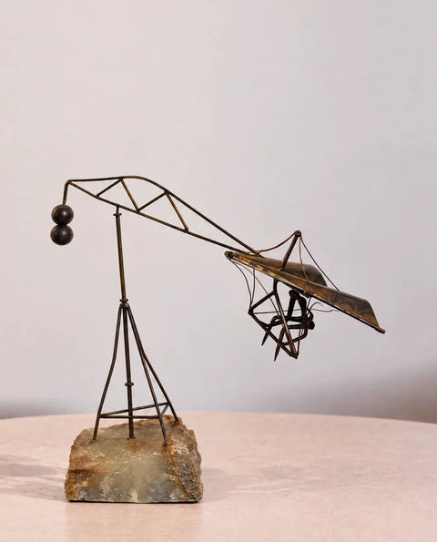 Vintage Metal Hang Glider Balance Sculpture on Stone Base