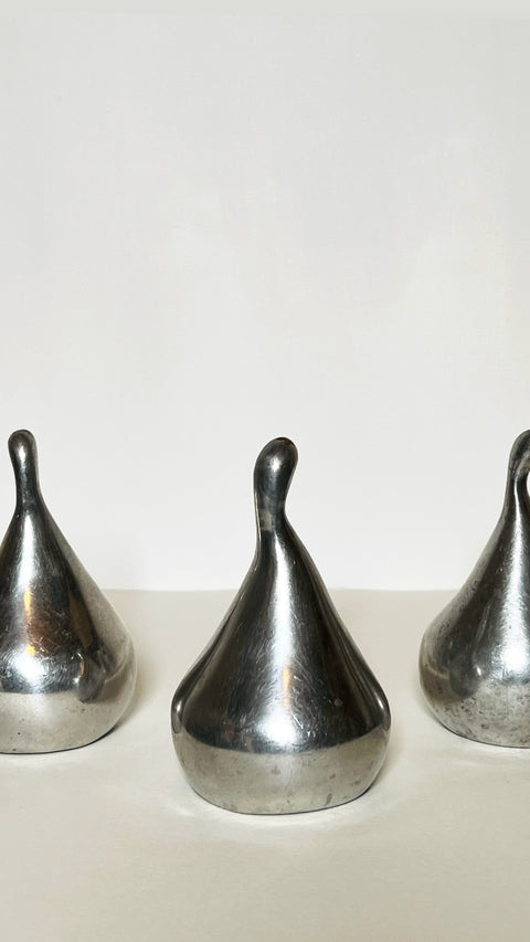 Vintage Mid-Century Modern Aluminum Pear Sculptures — Set of 3