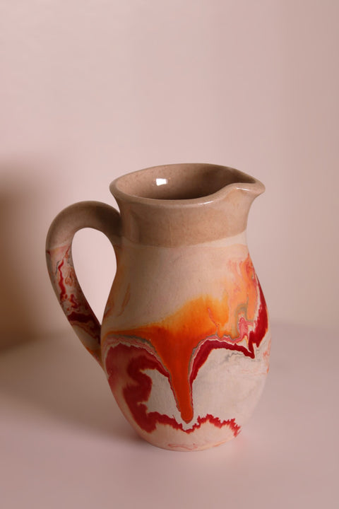 Vintage Nemadji Pottery Pitcher Vase Orange Red Marbled Clay Vessel