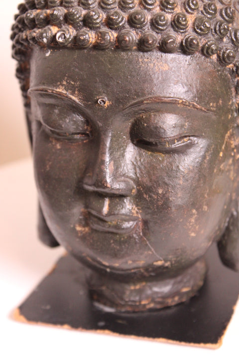Buddha Head Sculpture Black Finish