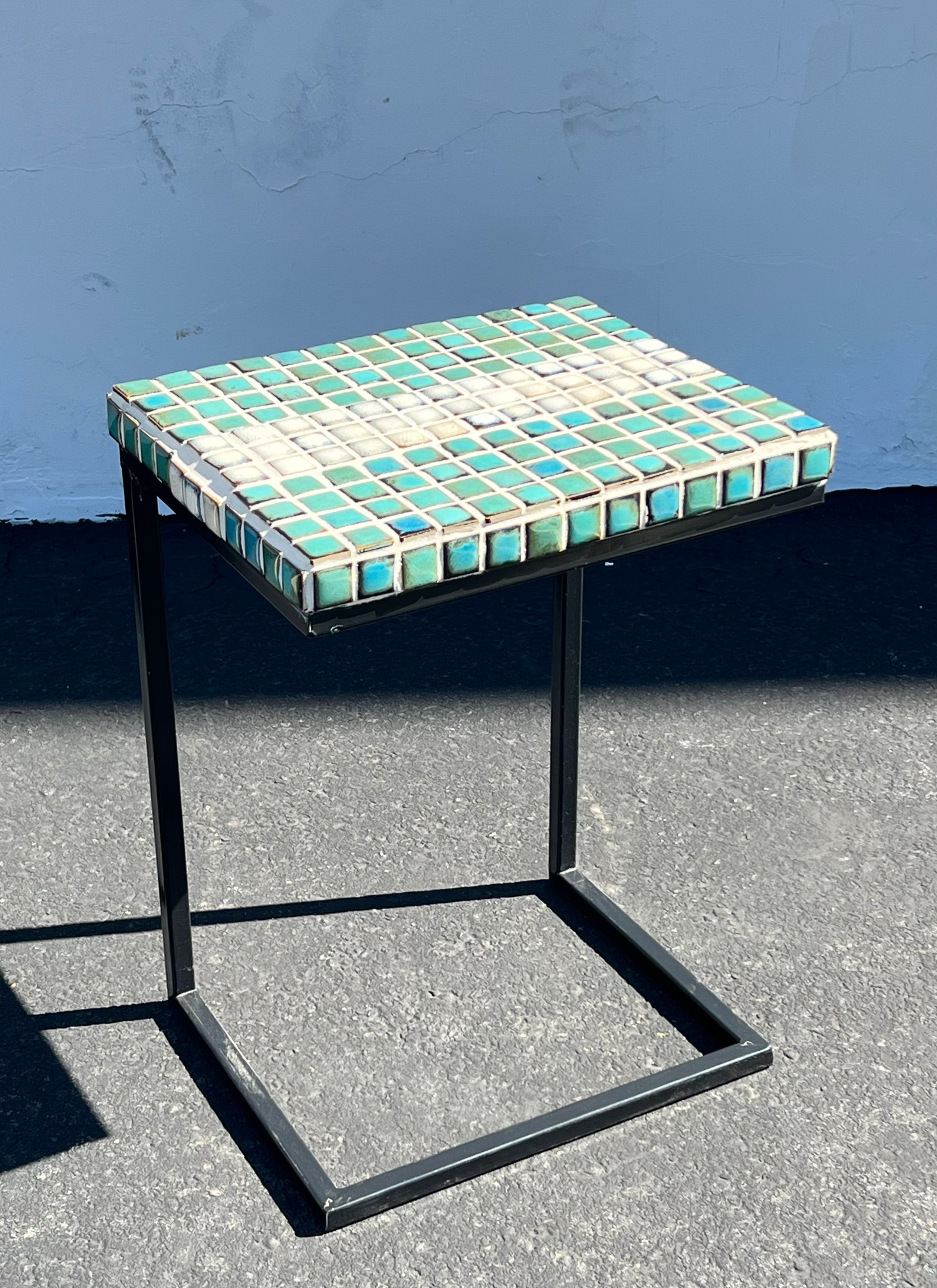 Hand Tiled Turquoise Side Table