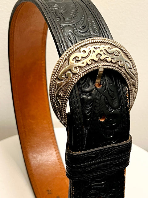 Black Tooled Leather Western Belt
