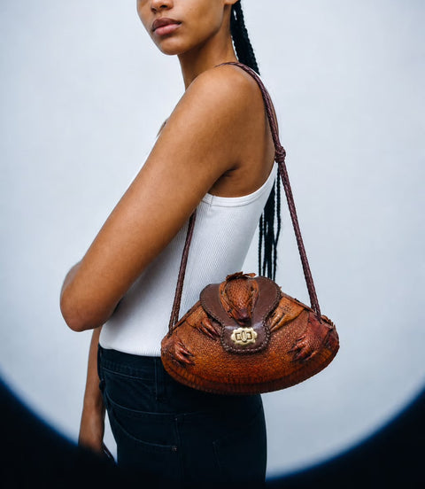 Armadillo Shell Shoulder Bag with Braided Strap