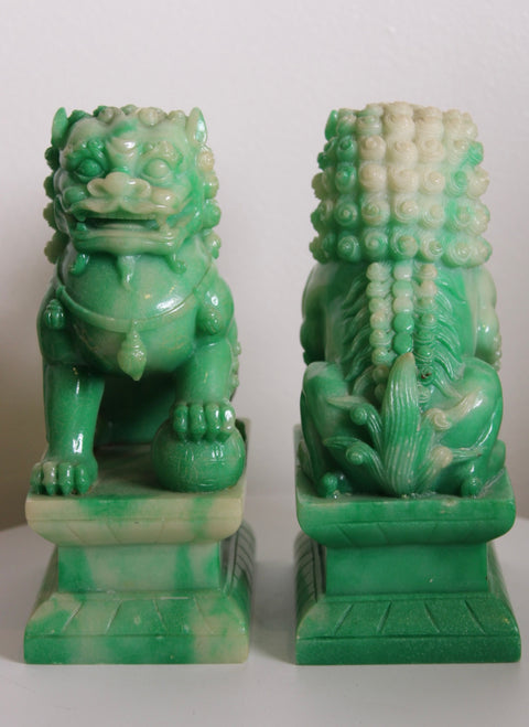 Pair Jade Style Foo Dogs Guardian Lions
