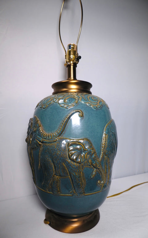 Vintage Turquoise Glaze Elephant Extra Large Table Lamp