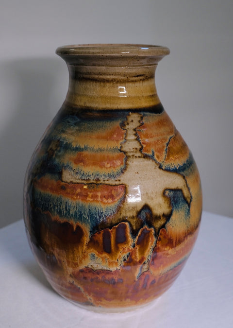Vintage“Curtis Scott” Sunset Raku Stoneware Vase