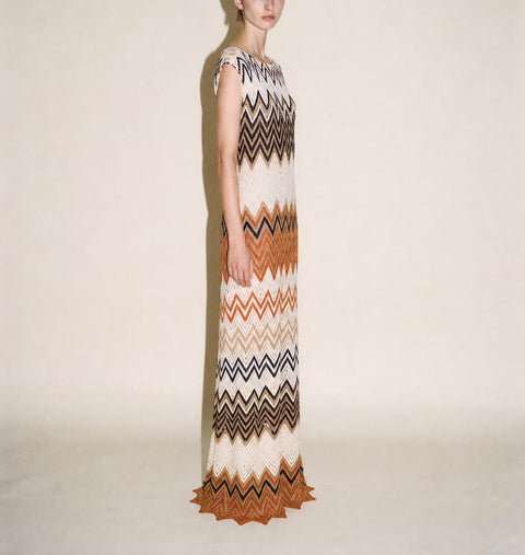 Vintage Zigzag Crochet Knit Dress