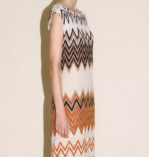 Vintage Zigzag Crochet Knit Dress