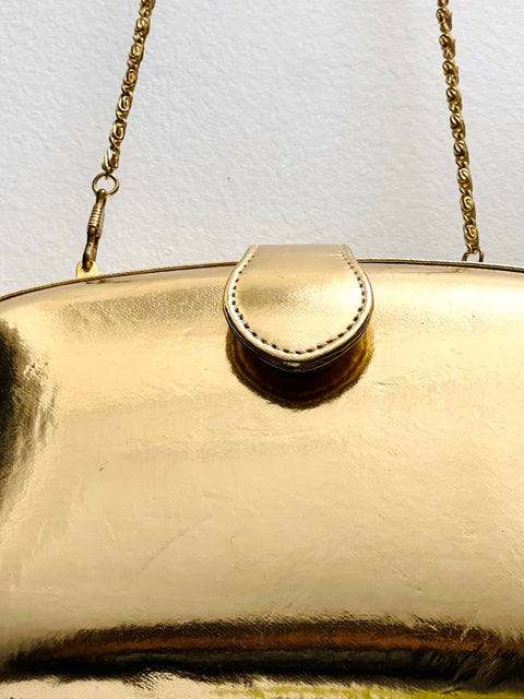 Gold Metallic Frame Evening Bag with Chain Strap