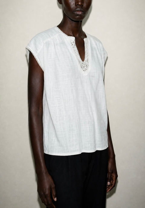 White Lace Trim Tunic Top
