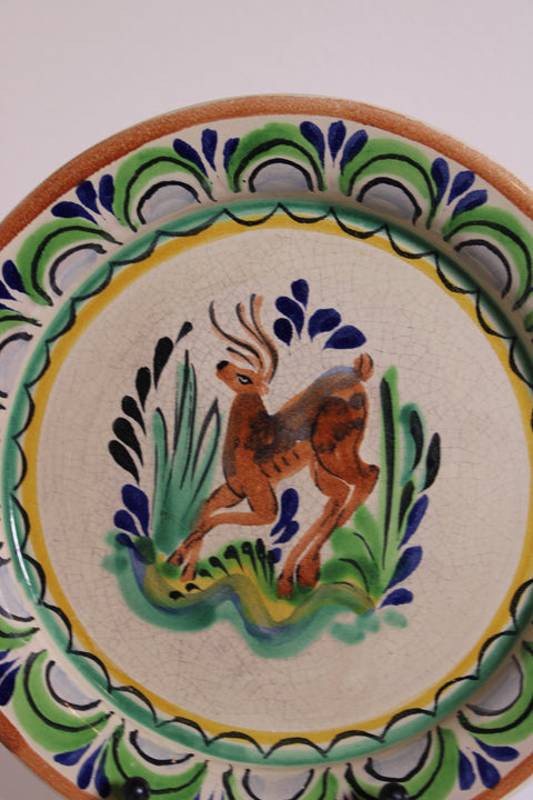 Talavera Style Folk Art Ceramic Plates Pair
