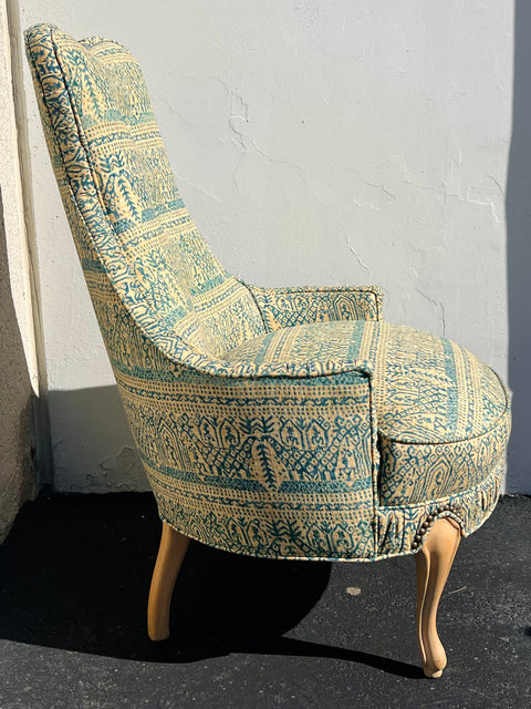 Vintage Pair of 1970s Mid-Century Regency Batik Fabric Chairs