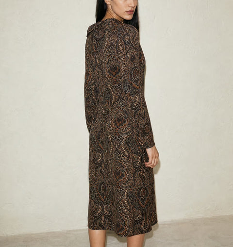 Crossing Pointe Brown Paisley Long-Sleeve Dress