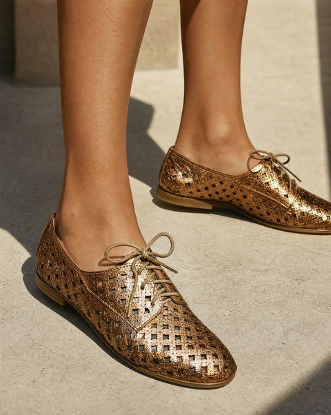 Seychelles Gold Metallic Cutout Oxford Shoes