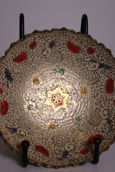 Cloisonne Style Floral Brass Bowl