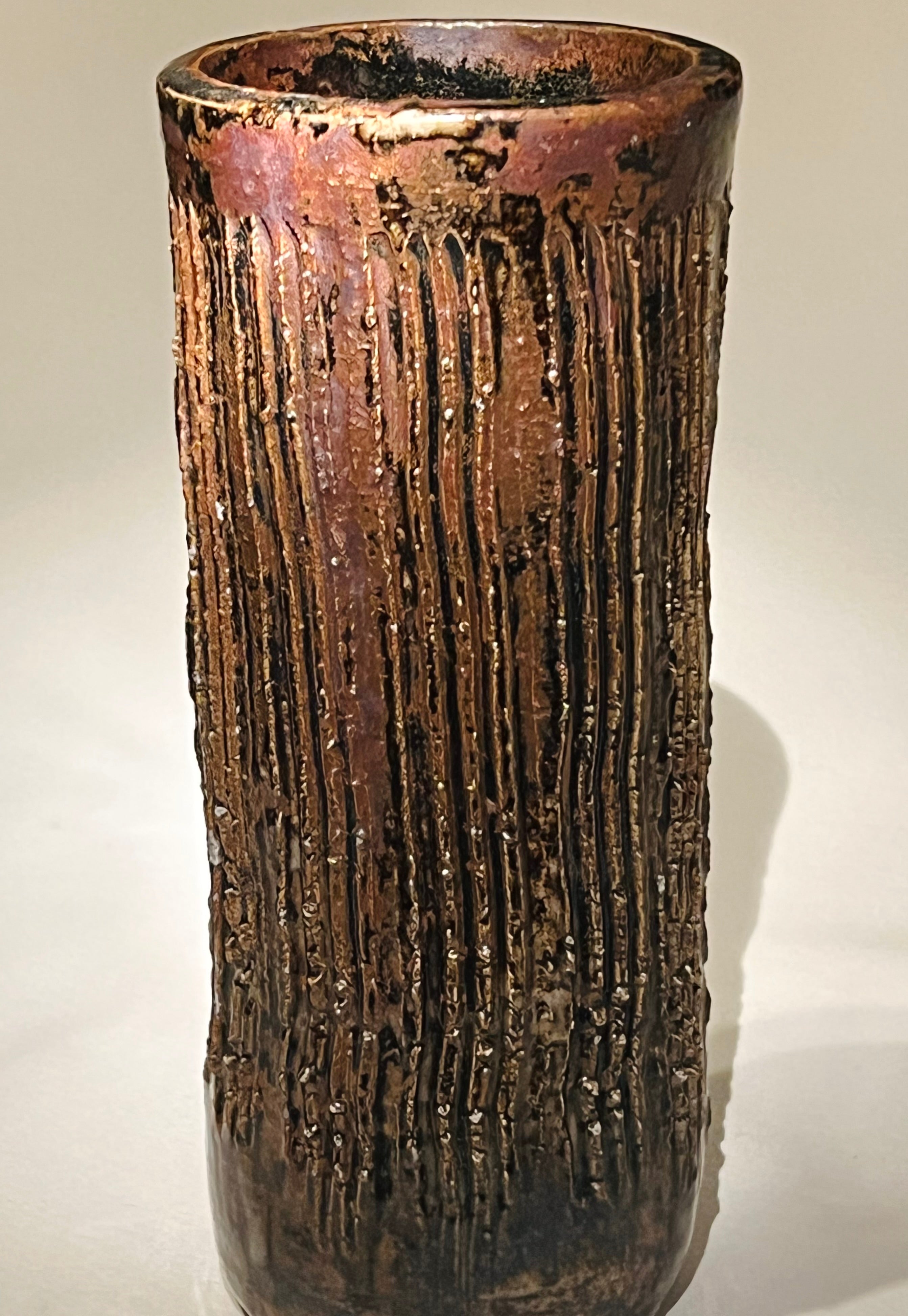 Etched Brown Tall Studio Vase (Vintage)