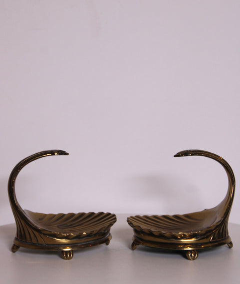 Vintage Brass Swan Shell Trinket Dishes – Pair | Mid-Century Hollywood Regency Catchalls