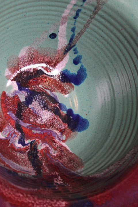 Turquoise Scalloped Studio Pottery Centerpiece Bowl