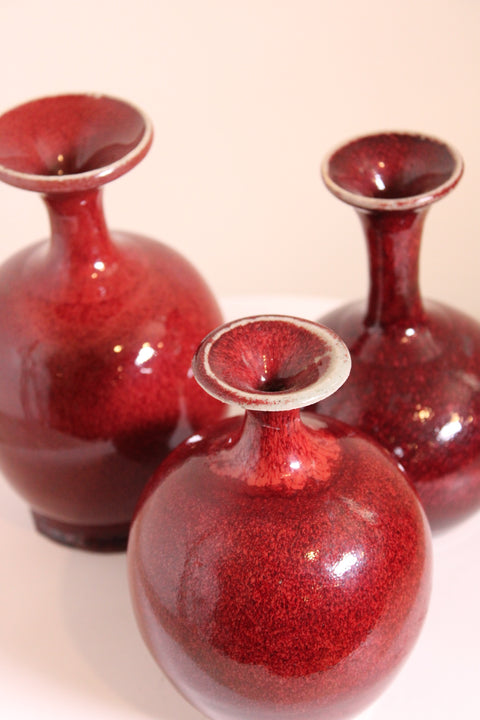 Set of Three Oxblood Red Studio Pottery Bud Vases