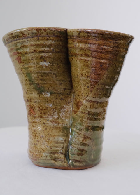 Vintage Double Valve Stoneware Studio Vase