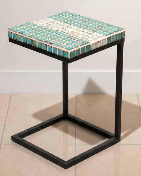 Hand Tiled Turquoise Side Table