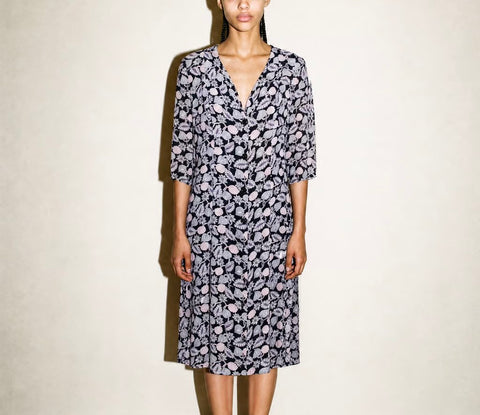 Vintage Black Floral Button-Front Dress — product detail