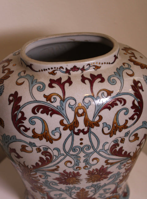 Vintage Large Scrollwork Porcelain Vase Floral Chinoiserie Decorative Vessel